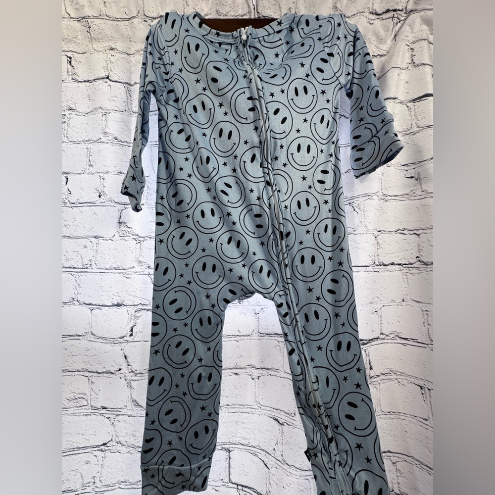 Pixie Lane Blue Smiley Face Pajama Onesie